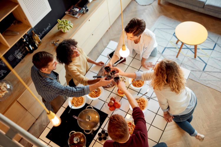 entertaining in kitchen